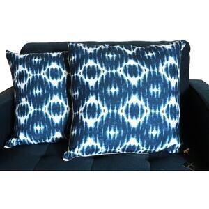 NWT Kirklands Blue White Tie Dye LINEN Square Pillow SET Decorative Throw 18x18